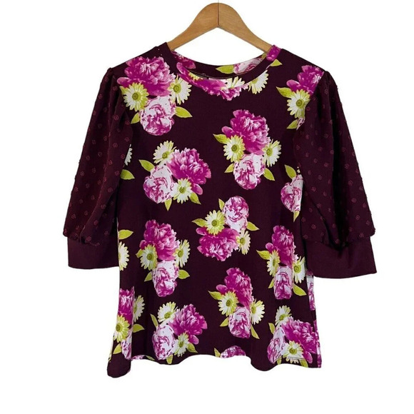 LuLaRoe NWT Moriella Floral Blouse XL Swiss Dot 3/4 Sleeves Bright Colorful Top - Picture 1 of 7